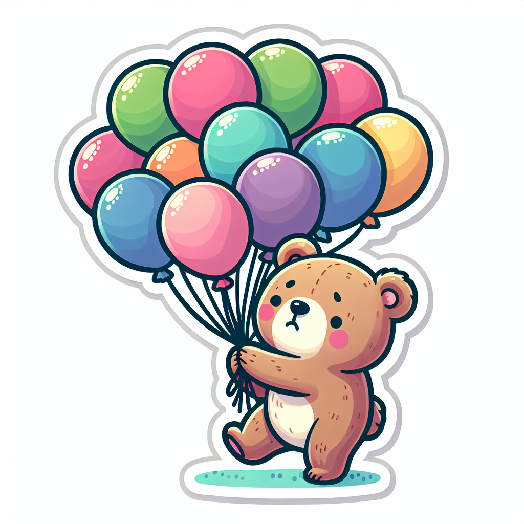 sticker-A bear holding a bunch of colorful balloons, floating slightly off the ground-cute stickers-1733095665739